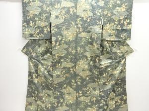 雲に草花模様小紋着物